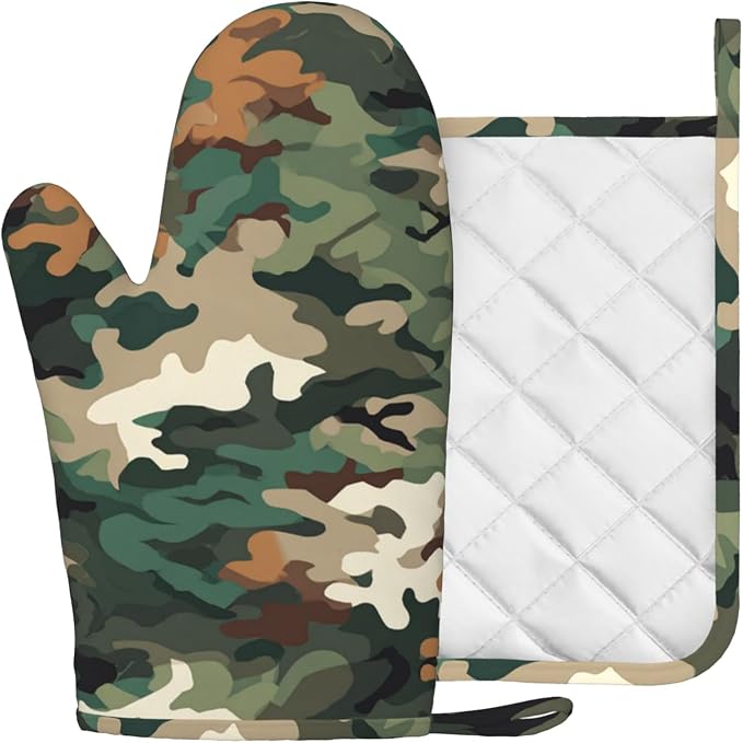 Green Camouflage Oven Mitt and Pot Holder - Image 2