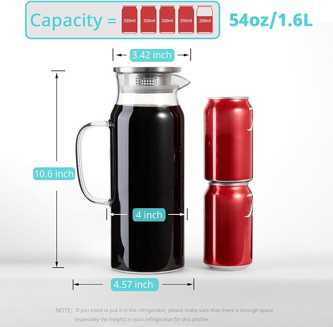Bivvclaz 2 Pack 1.6 Liter 54 oz Glass Pitcher - Image 2