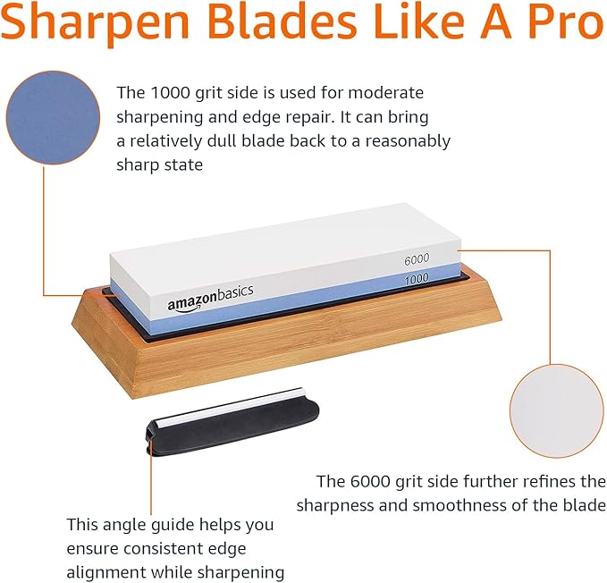 Amazon Basics Whetstone Knife Sharpening Stone, Double-Sided 1000/6000 Grit - Image 3