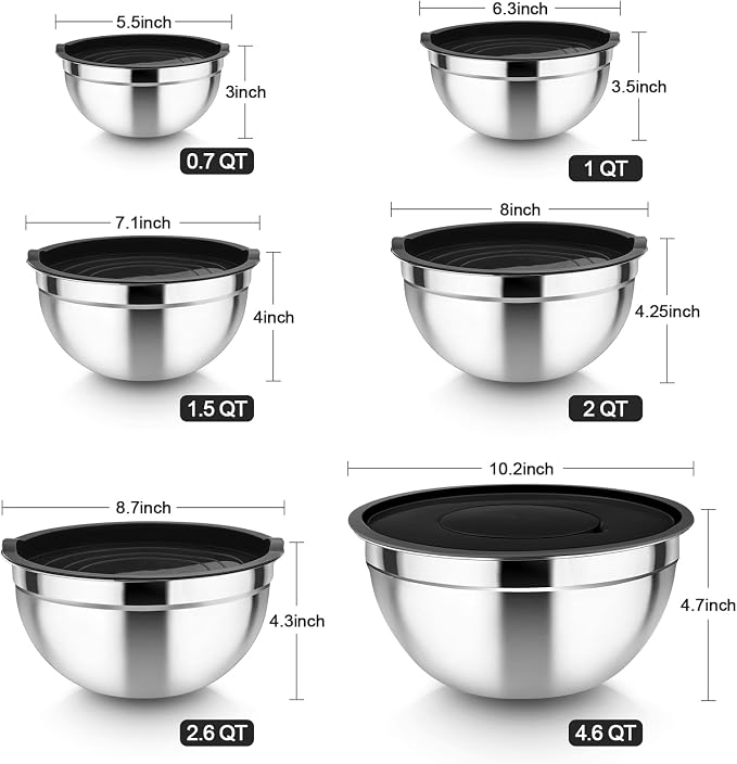 TeamFar Mixing Bowls Set of 6, Stainless Steel Nesting Mixing Salad Bowl - Image 2