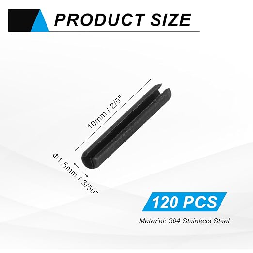 MECCANIXITY 120Pcs Slotted Split Roll Pins 3/50 Inch Dia. 2/5 Inch Length Steel - Image 2