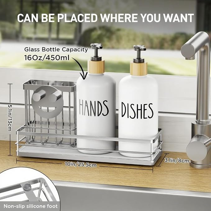 Moforoco Kitchen Dish Soap Dispenser Set, 16OZ Glass Bottle, Hand and Dish Soap - Image 5