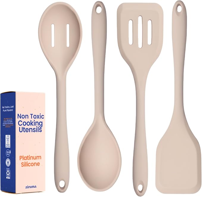 Non-Toxic Platinum Silicone Kitchen Utensil Set of 4 – Non-Scratch Cooking by Ziruma