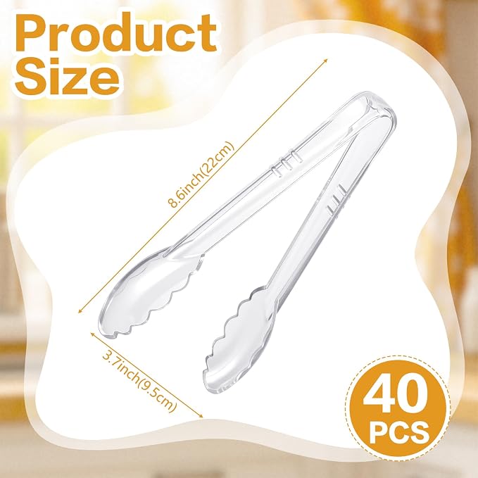 Mwellewm 40 Pc Serving Tongs 9 Inch Bulk Reusable or Disposable Plastic Tongs - Image 6