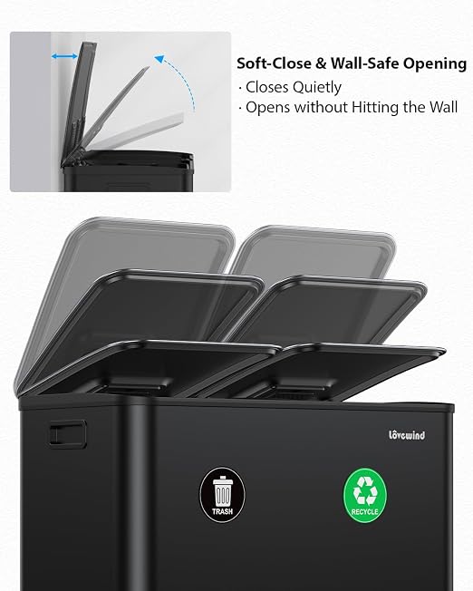 Dual Trash and Recycling Bins for Kitchen, 2×13 Gallon Stainless Steel Trash - Image 6