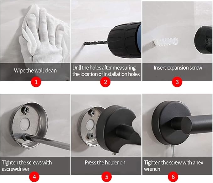 4pcs Matte Black Toilet Paper Holder and Towel Ring Set, Stainless Steel Hand - Image 6