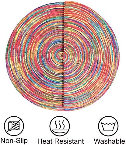 DOZZZ Round Braided Placemats Set of 6, 15 in Colorful Table Mats for