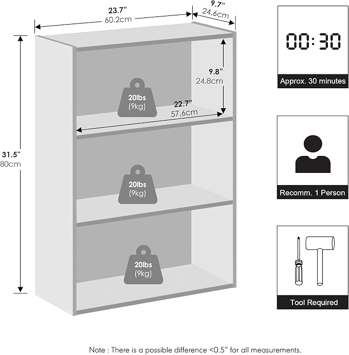 Furinno Reed Closet Organizers and Storage, 3-Tier Reversible Closet Shelves - Image 2