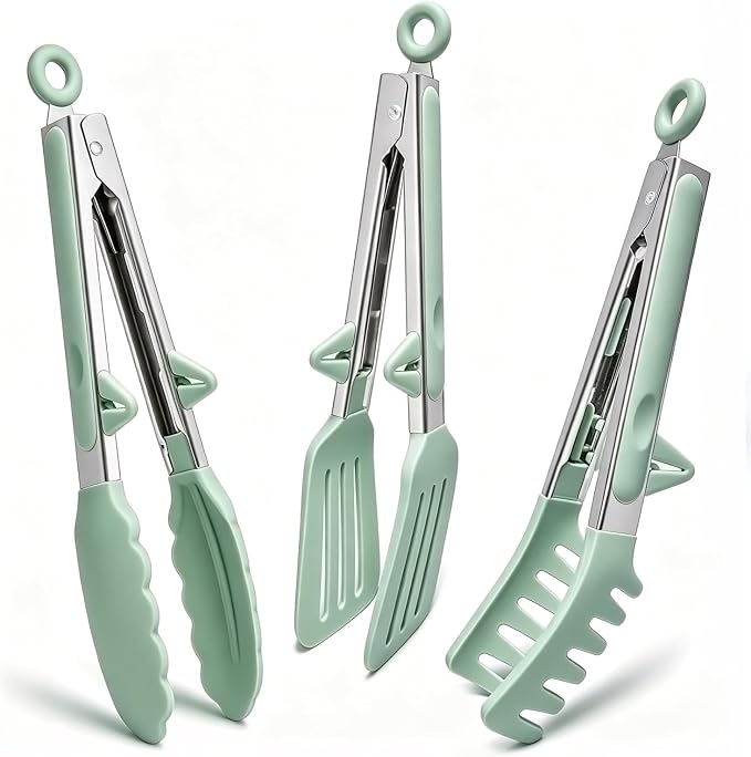Kitchen Tongs for Cooking, 9 Inch Small Silicone Tongs, Food Grade Mini Serving by TOWINGO