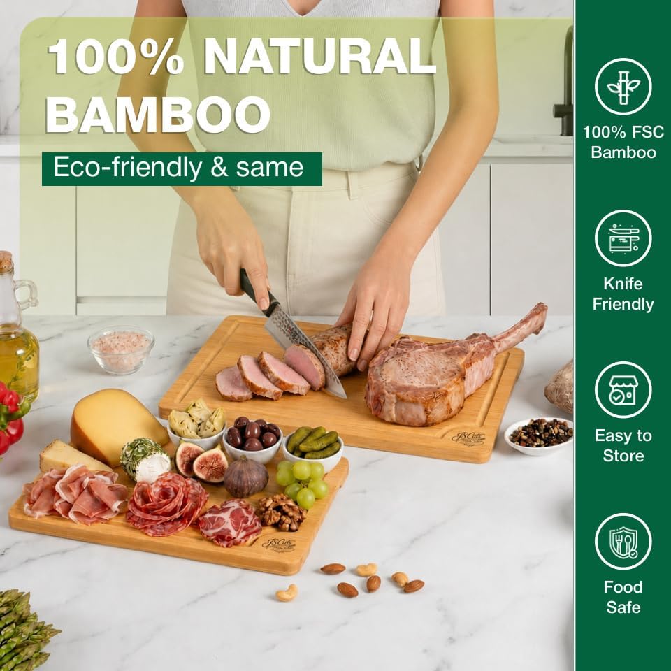 Bamboo Cutting Board Set for Kitchen – 3 Piece Wooden Chopping Boards