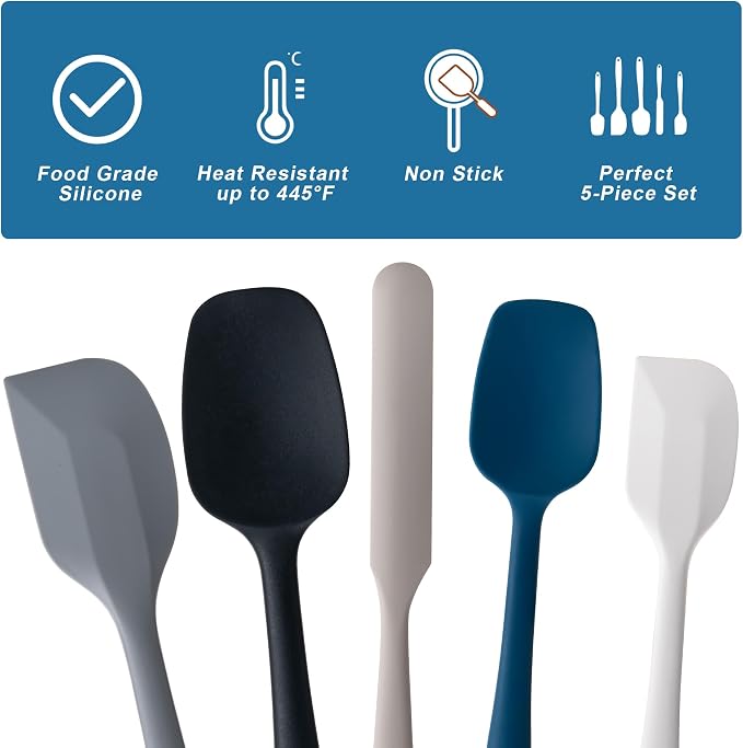 Silicone Spatula Set, 5 Piece Food Grade Rubber Spatulas - Image 3