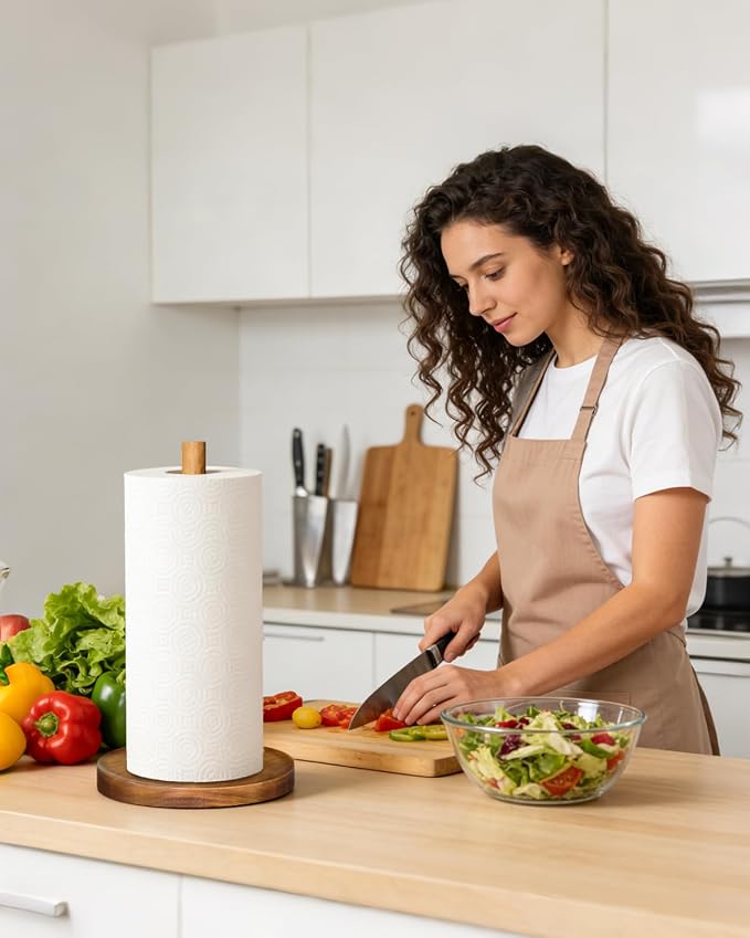 NESAPTO Paper Towel Holder Countertop, Wooden Standing Paper Towel Roll Stand - Image 8