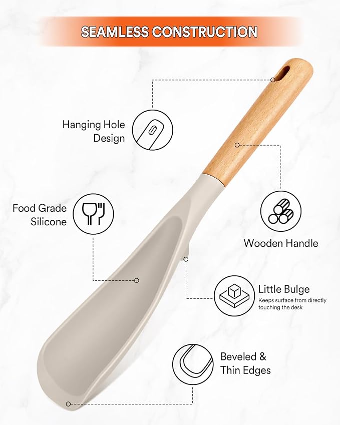 Cooking Spoon for Nonstick Cookwares, Wood Handle Spoon for Mixing, and Scrape - Image 4
