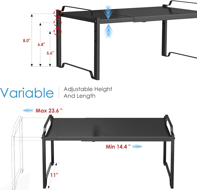 2 Pack 11” Width Expandable Kitchen Cabinet Organizer Shelves, Metal Kitchen - Image 2