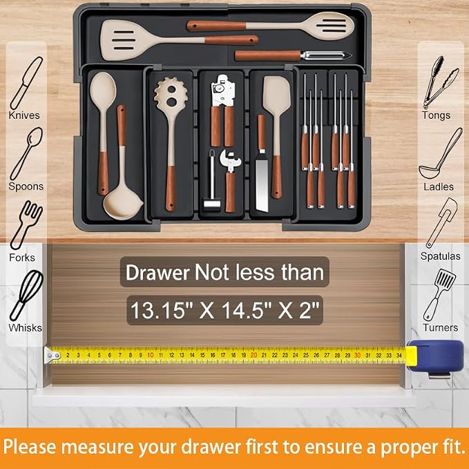 Large Utensil Drawer Organizer for Kitchen, Expandable Silverware Organizer - Image 6