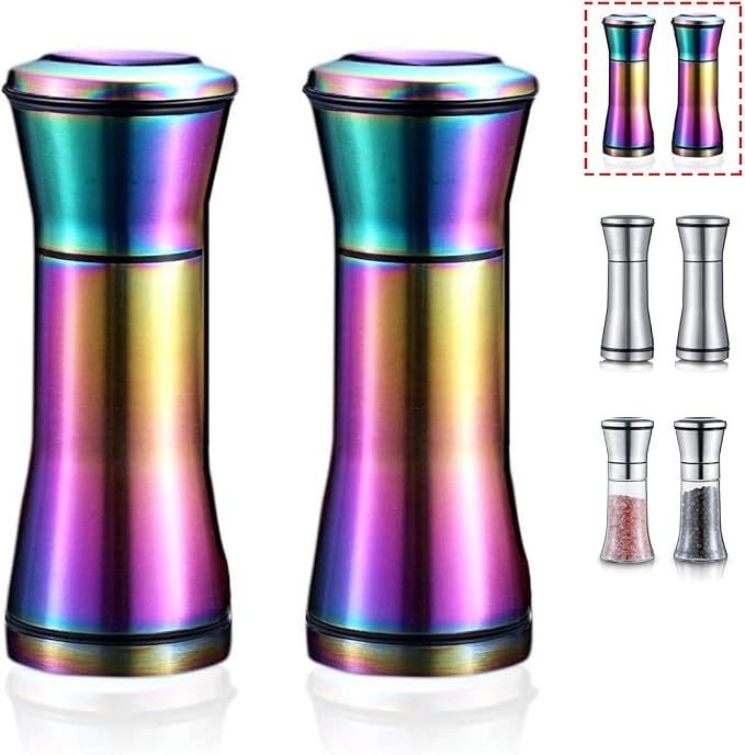 Rainbow Salt And Pepper Shakers, Kyraton Titanium Plating Stainless Steel Salt by Kyraton