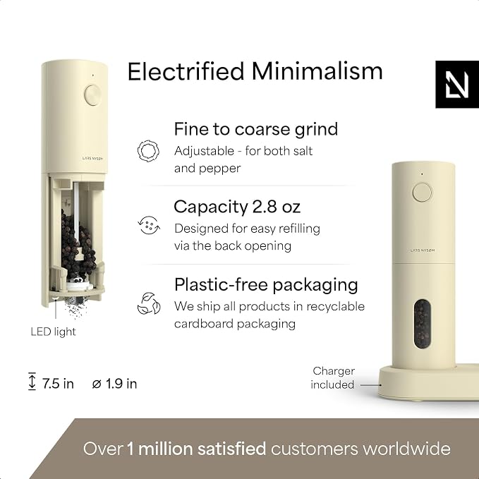 LARS NYSØM Electric Salt and Pepper Grinder Set, USB Rechargeable, Automatic - Image 4