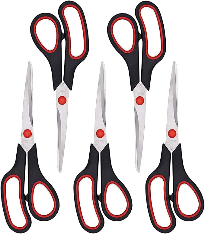 Scissors, 8.5 Inch Ultra Sharp Shears, Comfort-Grip Handles Household by Dice+red