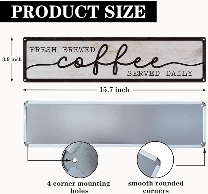 Coffee Metal Tin Signs, Fresh Brewed Coffee Served Daily Sign, Coffees - Image 2