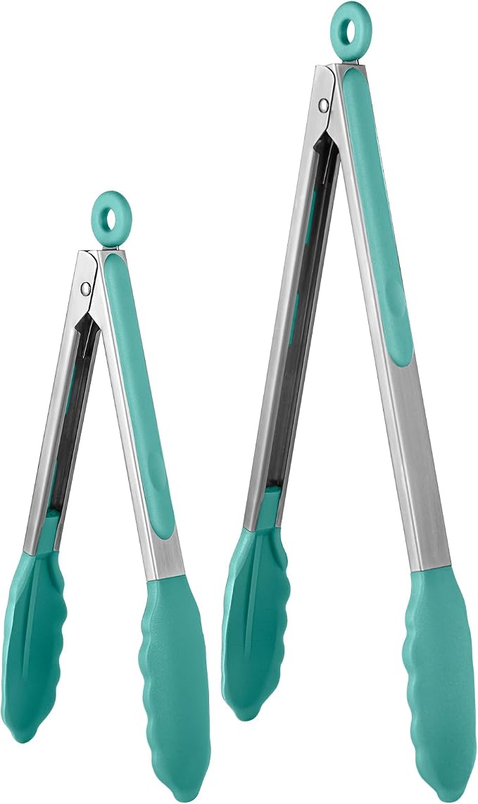 600ºF Heat Resistant Kitchen Tongs: U-Taste 9+12 inch Silicone Cooking Tong Set by U-Taste
