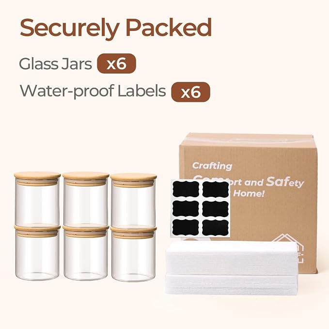 ComSaf Airtight Glass Food Storage Jars Set of 6, 0.6 Qt Clear Glass Food - Image 8
