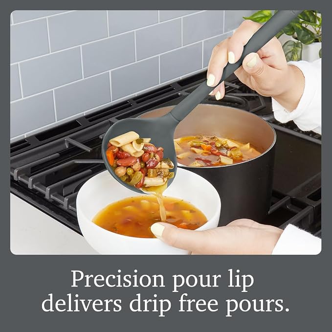 Tovolo Flex Core Silicone Ladle BPA Free Charcoal Gray Deep Silicone Soup Ladle - Image 2