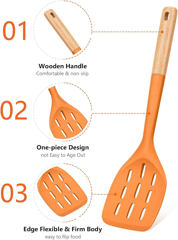 Pack of 2 Silicone Spatula, Non Stick Cooking Utensil Set, Wooden Handle - Image 3