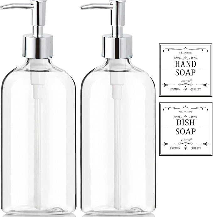 Clear Soap Dispenser with Rust Proof Pump, Waterproof Labels, Plastic Hand Soap by XLENT