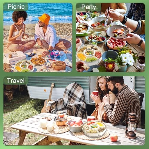 Divided Serving Tray with Lid and Handle, Portable Snackle Box for