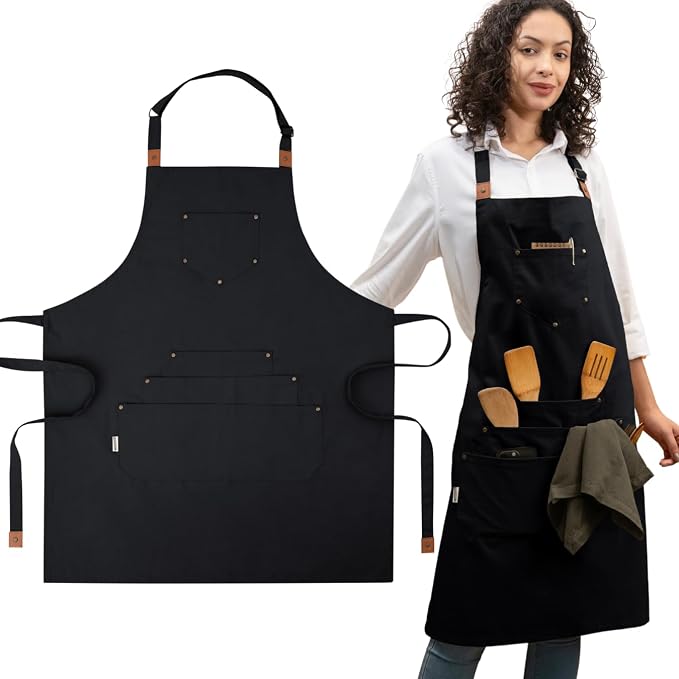Cotton Canvas Apron for Women & Men – Adjustable Neck Strap & Waist Ties by Unknown