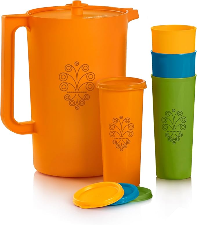 Tupperware Heritage Retro Collection, Pitcher and 4 Tumbler Set in Retro Colors by Tupperware