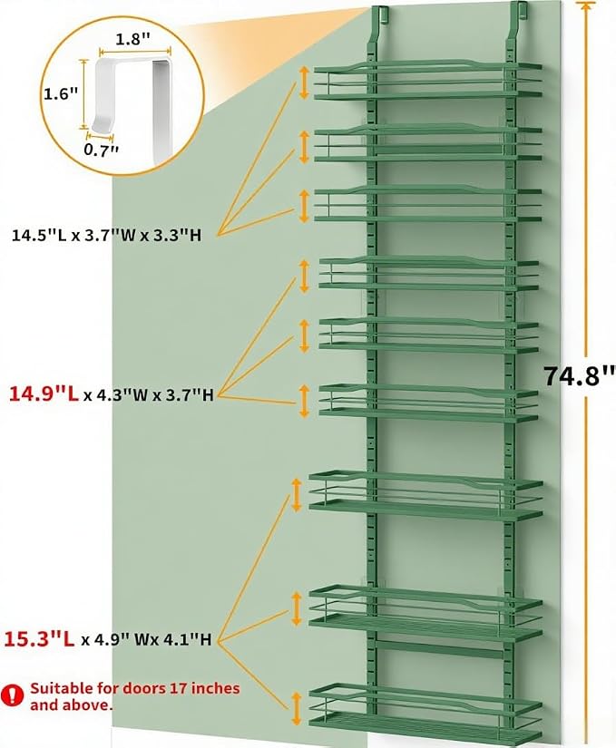 Moforoco Sage Green 9-Tier Over The Door Pantry Organizer, Pantry Organization - Image 2