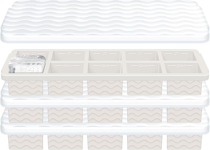 Ice Cube Tray with Lid – 3 Pack 2 Tbsp Ice Trays by Bandiction