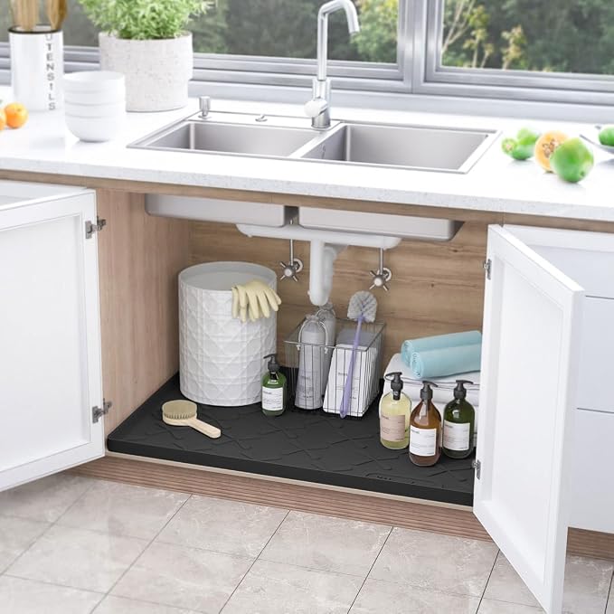 SIKADEER 25" x 22" Under Sink Mat Waterproof, Silicone Mat Kitchen Drawer Shelf - Image 2