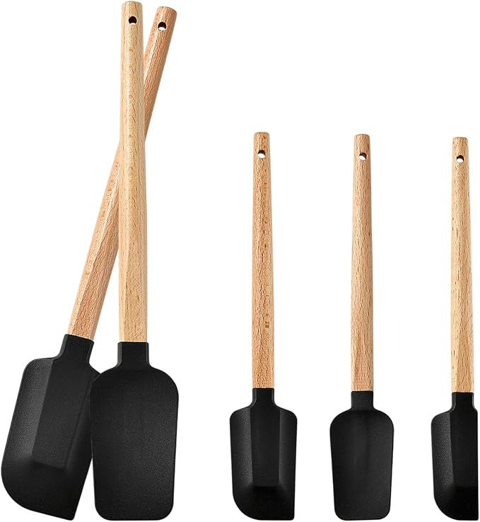 Silicone Spatula Set 5PCS Non-Stick, Ergonomic Wooden Handle, 600°F Heat by Unknown