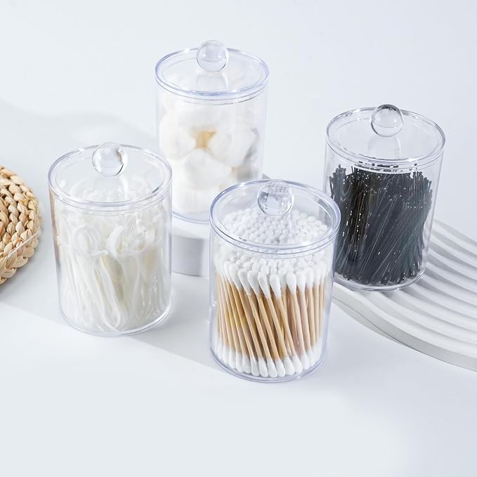 XIPENGKEJI 4 Pack Qtip Holder, Canister Apothecary Jar Set, Bathroom Jars - Image 5