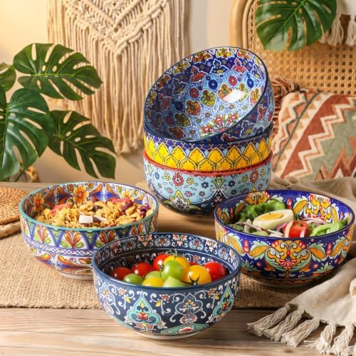 glowworm Cereal Bowls, 26 Oz Ceramic Soup Bowl Set of 6, Bohemian
