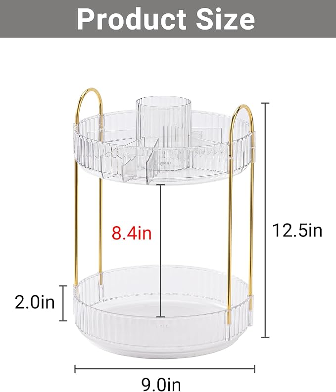 Asayuee 360 Rotating Makeup Organizer, 2 Tier Large Capacity Make Up Organizers - Image 4