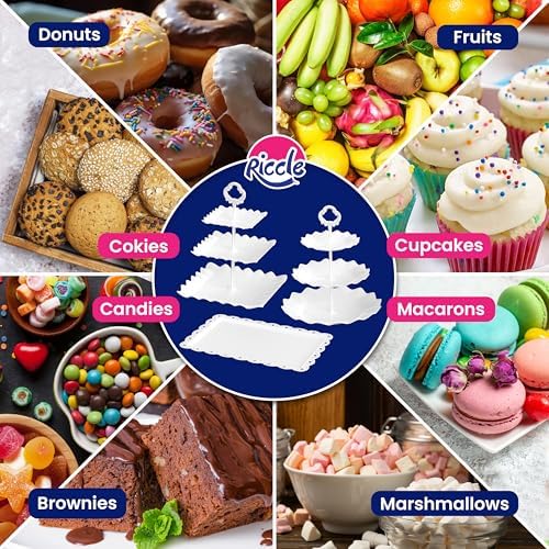 RICCLE 10Pc Dessert Table Display Set, 3 Tiered Cupcake Stand & Cake