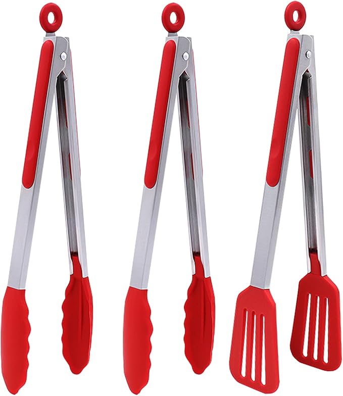 12 Inch Kitchen Tongs Set of 3, Cooking Tongs by Pharamat