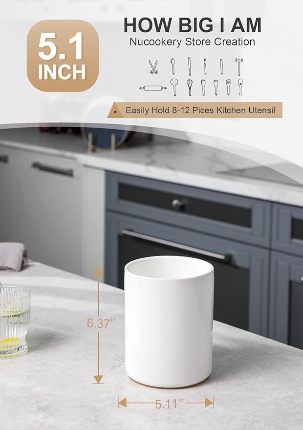 Nucookery Utensil Holder, 6.4" Ceramic Kitchen Utensil Holder - Image 4
