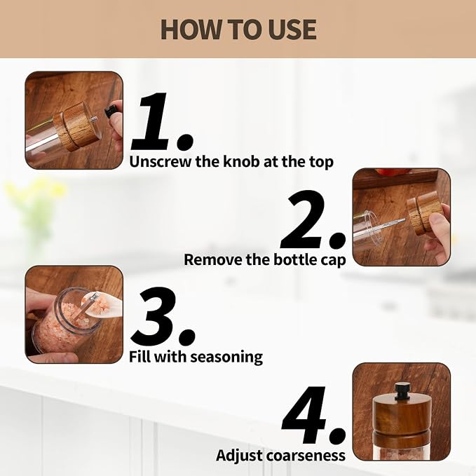 Salt and Pepper Grinder Set, Manual Salt Pepper Mills Grinders - Image 4