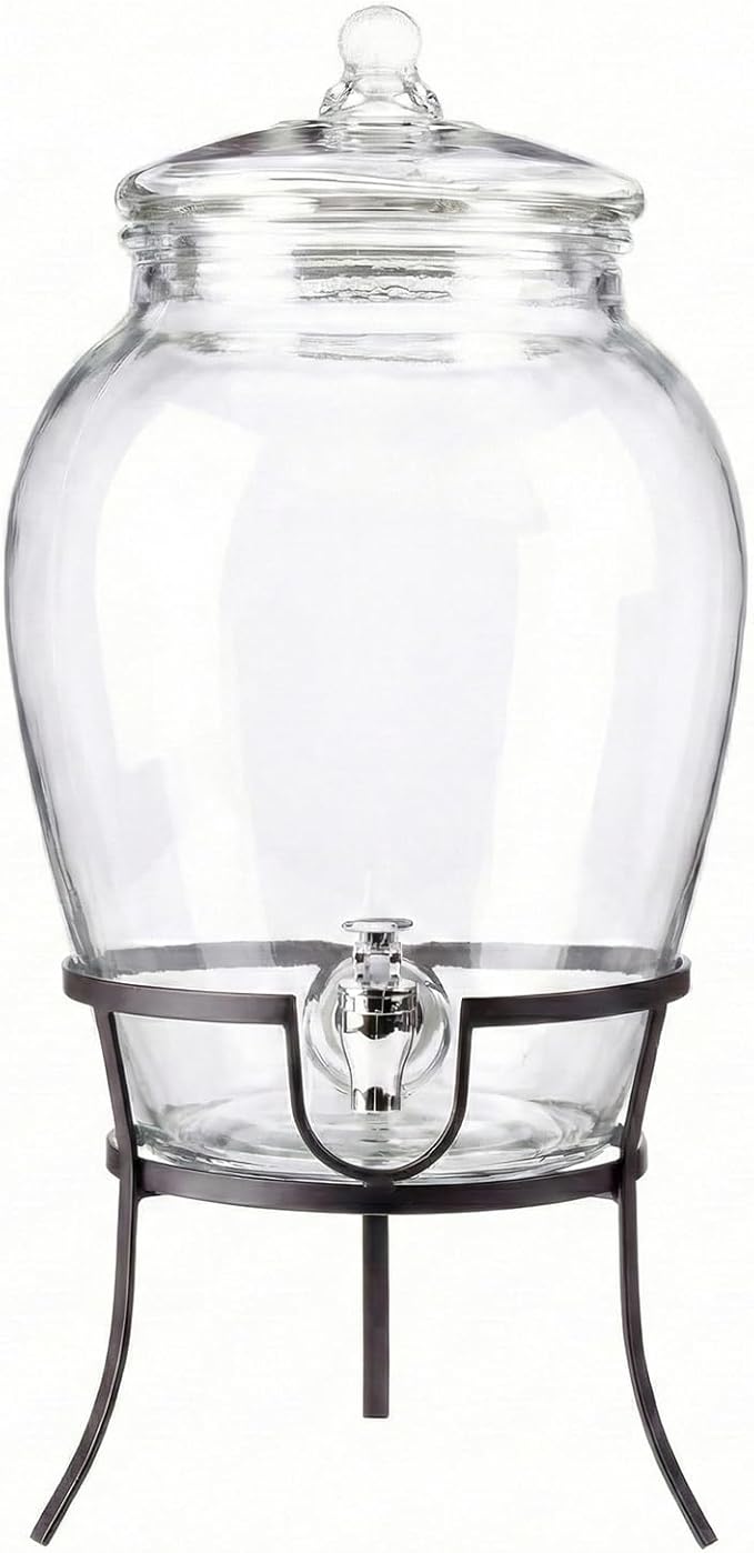 Style Setter Beverage Dispenser Cold Drink Dispenser Glass Jug, Metal Stand & - Image 2