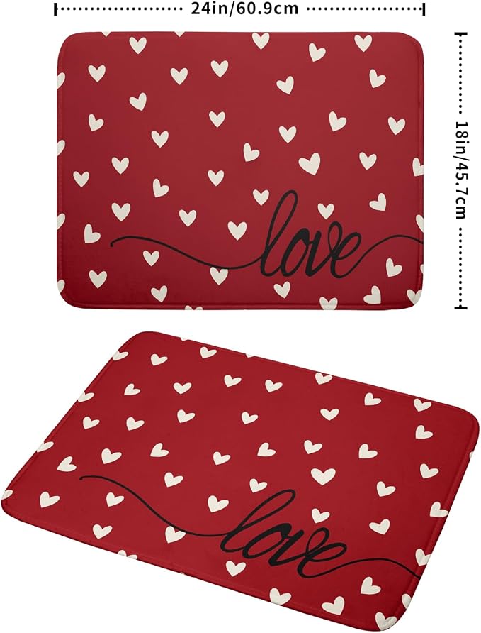 Giwawa Red Hearts Dish Drying Mat 18"x24", Valentines Day Symbol of Love Dish - Image 2