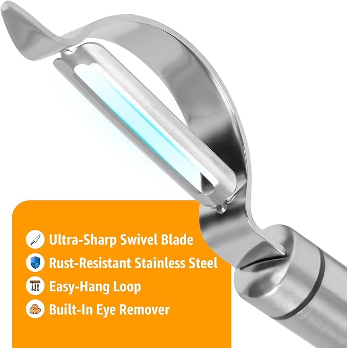 Potato Peeler Stainless Steel, Curved Multifunctional Vegetable Peeler - Image 3