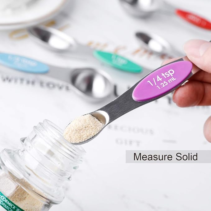 Magnetic Measuring Spoons Set of 7 Stainless Steel Stackable Dual Sided - Image 4