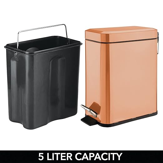mDesign Small Modern 1.3 Gallon Rectangle Metal Lidded Step Trash Can, Compact - Image 4