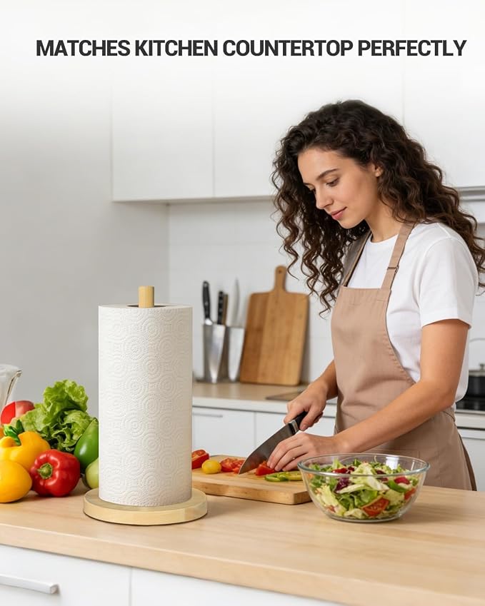 NESAPTO Paper Towel Holder Countertop, Wooden Freestanding Paper Towel Stand - Image 7