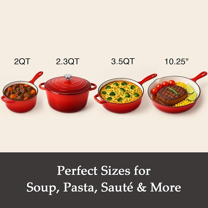 QuliMetal Nonstick Enameled Cast Iron Cookware Set, 4-Piece Pots and Pans Set - Image 2