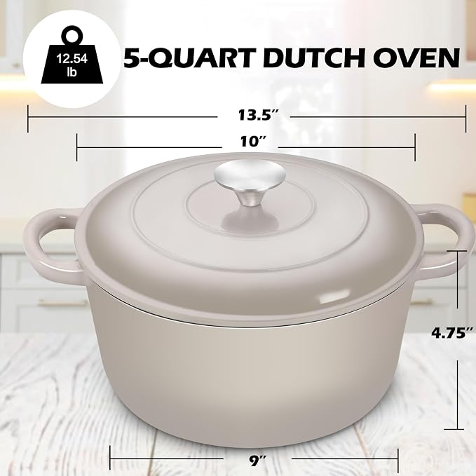 TeamFar 5Qt Dutch Oven, Enameled Cast Iron Dutch Oven - Image 2
